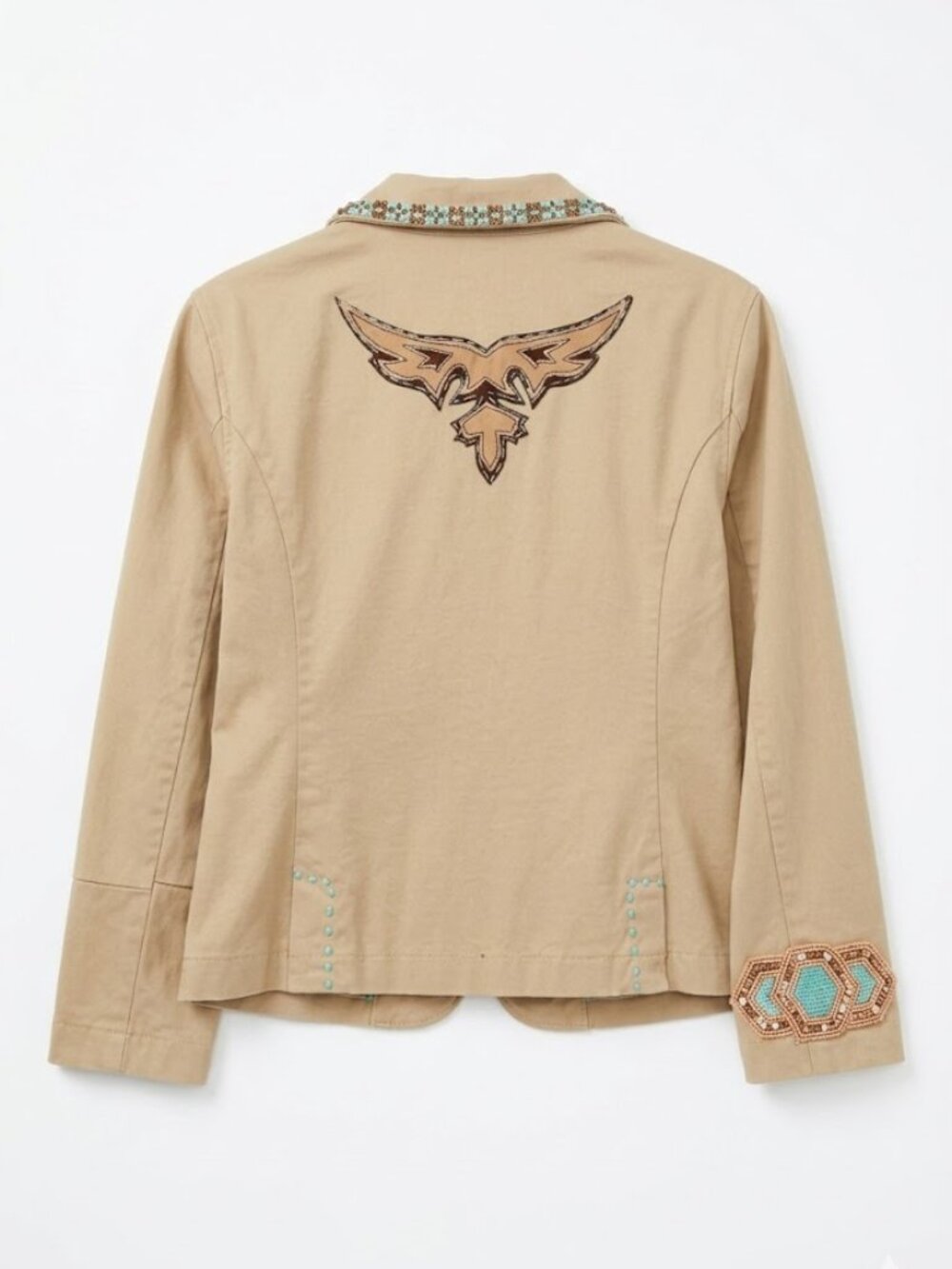 Tokyo Vintage Western Blazer Tan Turquoise Beaded Embroidered Jacket Cowgirl L